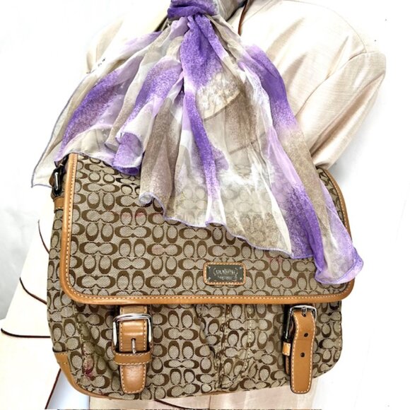 Coach Handbags - Coach ShoulderCrossbody  Working Bag Women /Men Beige Logo Convas + FREE SCARF